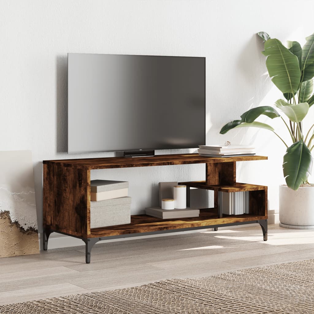 Tv-meubel 102x40x41 cm hout en gepoedercoat staal gerookt eiken is nu te koop bij PeponiXL, paradijselijk wonen!