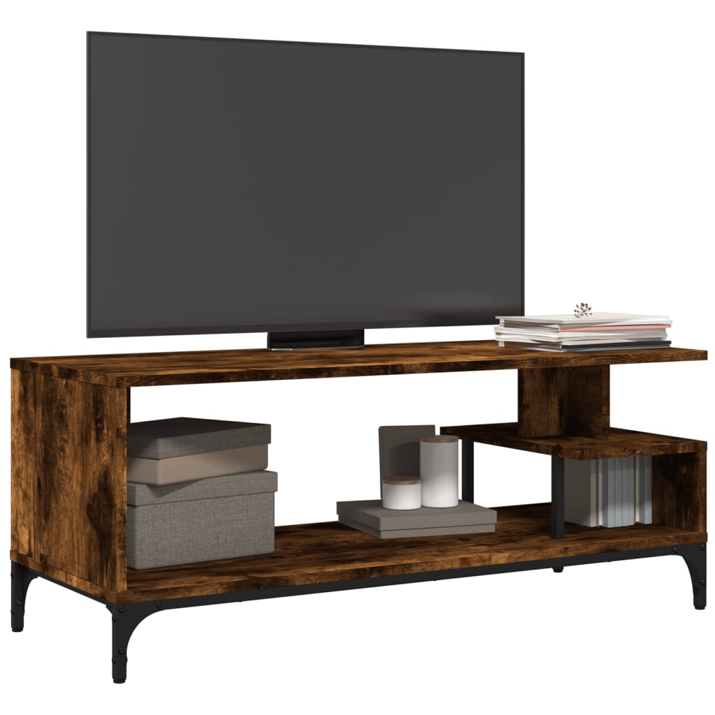 Tv-meubel 102x40x41 cm hout en gepoedercoat staal gerookt eiken is nu te koop bij PeponiXL, paradijselijk wonen!