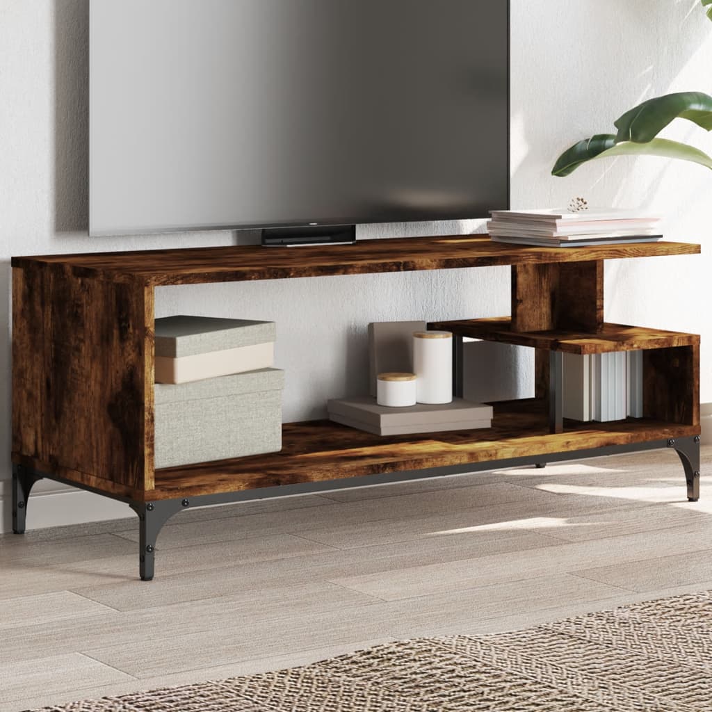Tv-meubel 102x40x41 cm hout en gepoedercoat staal gerookt eiken is nu te koop bij PeponiXL, paradijselijk wonen!