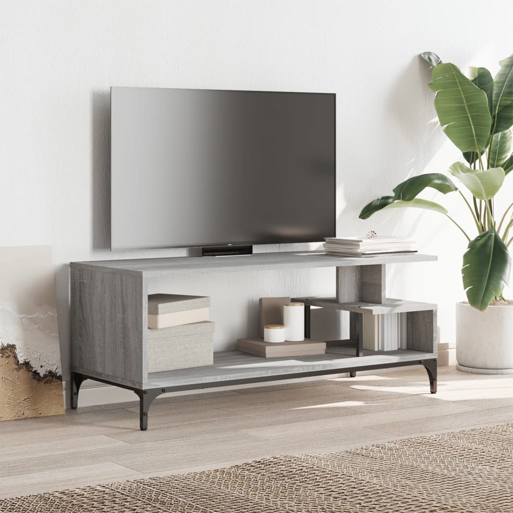 Tv-meubel 102x40x41 cm hout en gepoedercoat staal grijs sonoma is nu te koop bij PeponiXL, paradijselijk wonen!