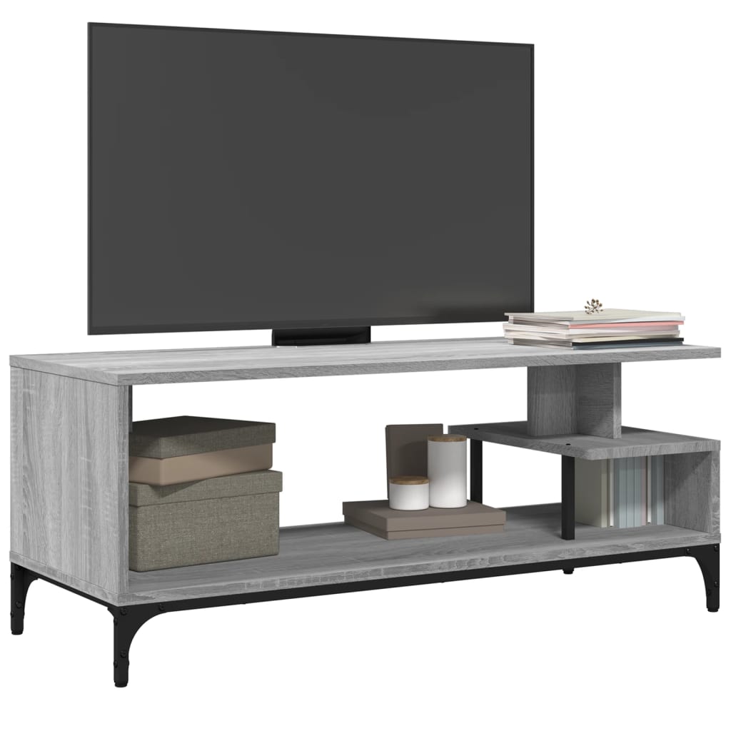 Tv-meubel 102x40x41 cm hout en gepoedercoat staal grijs sonoma is nu te koop bij PeponiXL, paradijselijk wonen!