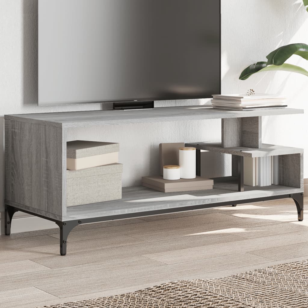 Tv-meubel 102x40x41 cm hout en gepoedercoat staal grijs sonoma is nu te koop bij PeponiXL, paradijselijk wonen!
