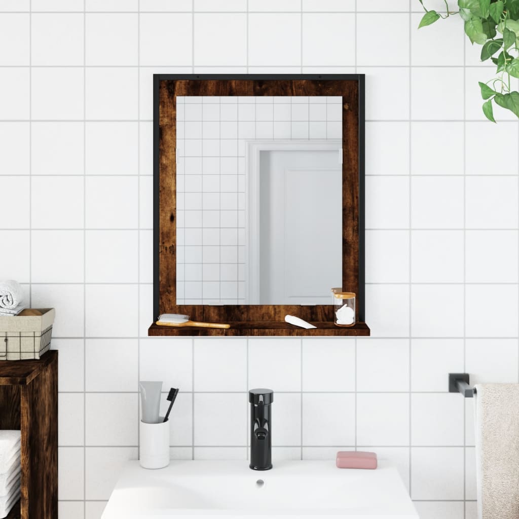 Badkamerspiegel met schap 50x12x60 cm hout gerookt eiken is nu te koop bij PeponiXL, paradijselijk wonen!