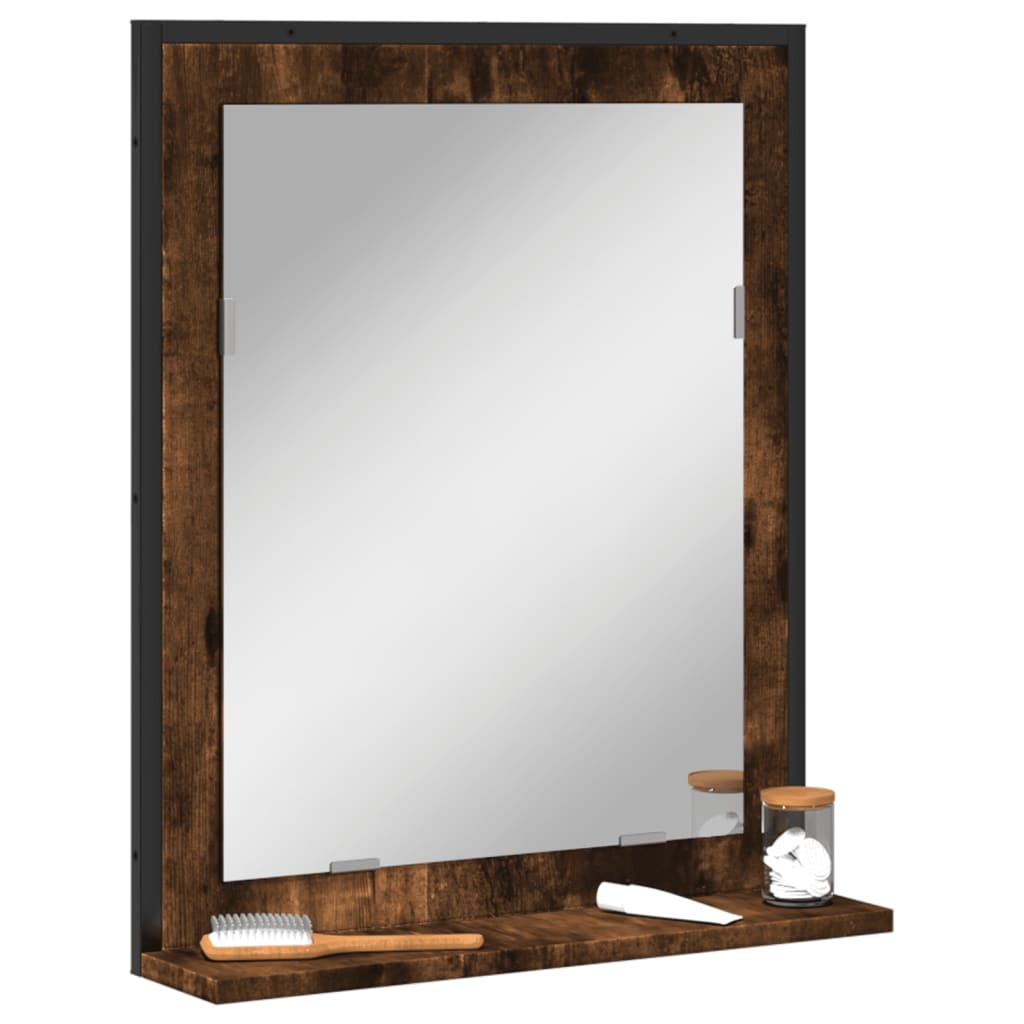 Badkamerspiegel met schap 50x12x60 cm hout gerookt eiken is nu te koop bij PeponiXL, paradijselijk wonen!