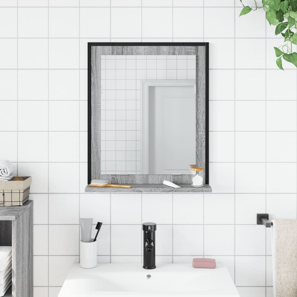 Badkamerspiegel met schap 50x12x60 cm hout grijs sonoma eiken is nu te koop bij PeponiXL, paradijselijk wonen!