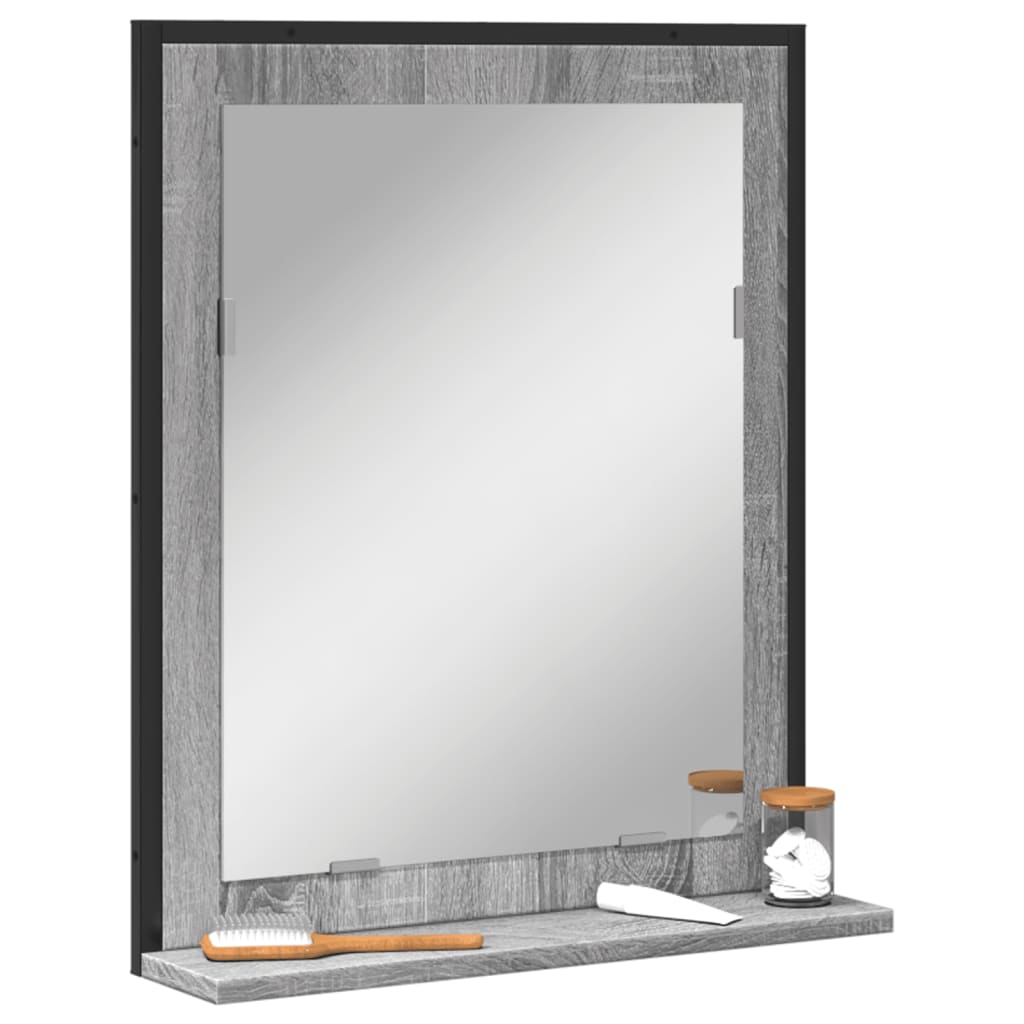 Badkamerspiegel met schap 50x12x60 cm hout grijs sonoma eiken is nu te koop bij PeponiXL, paradijselijk wonen!