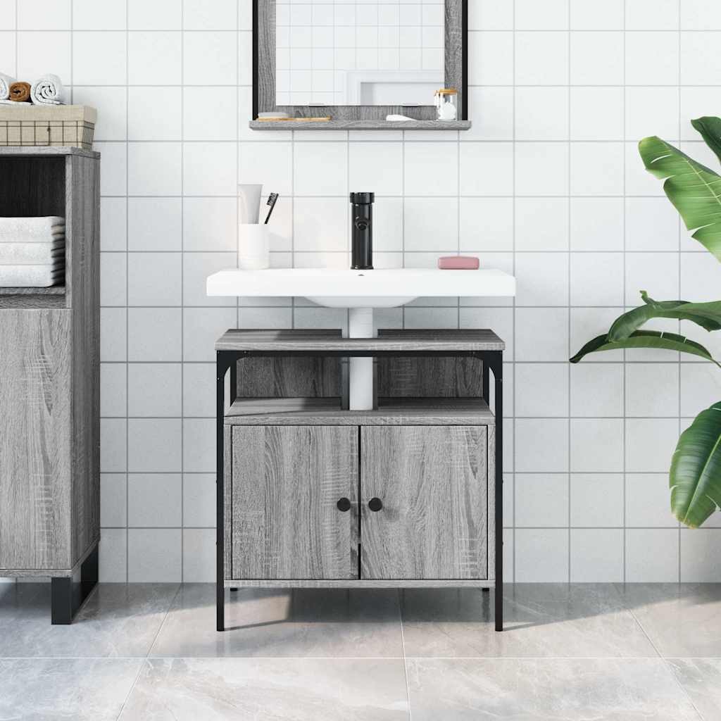 Wastafelkast 60x30x60 cm bewerkt hout grijs sonoma eikenkleurig is nu te koop bij PeponiXL, paradijselijk wonen!