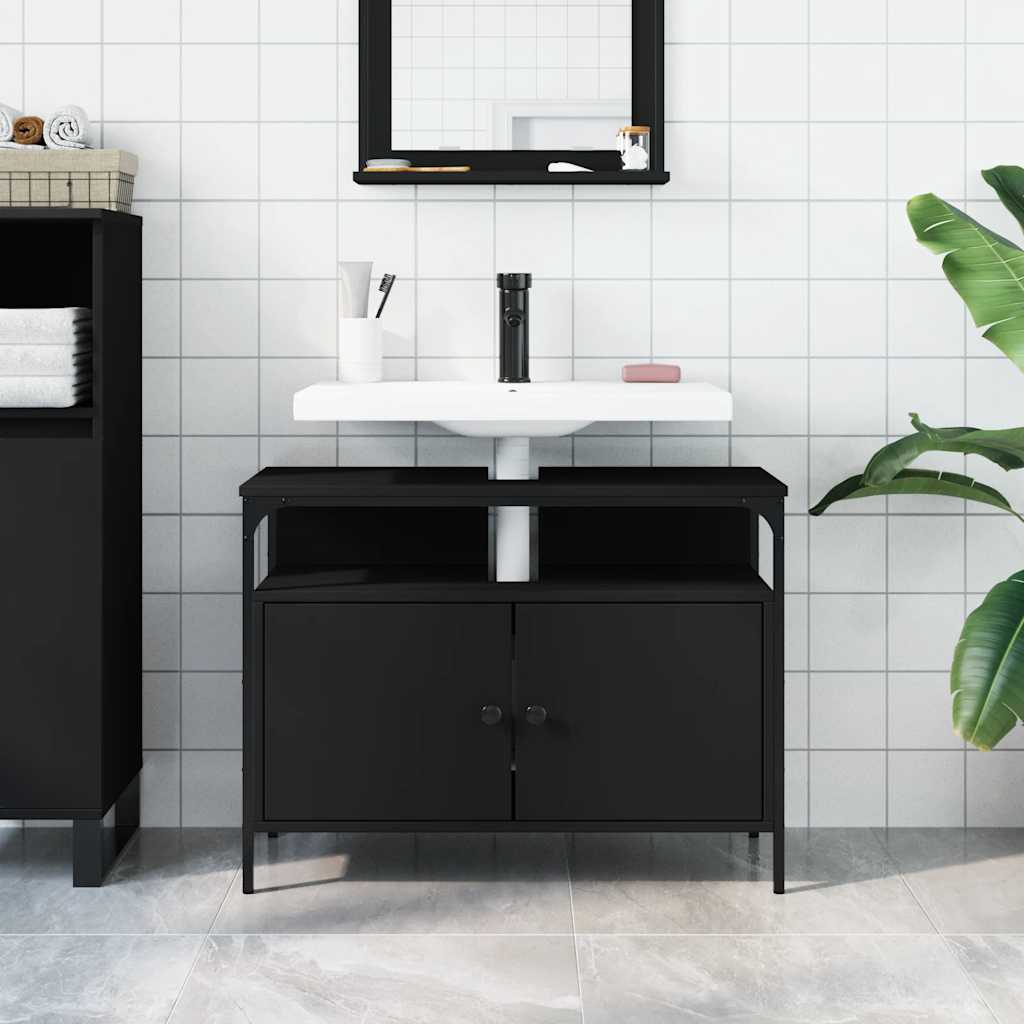 Wastafelkast 80x30x60 cm bewerkt hout zwart is nu te koop bij PeponiXL, paradijselijk wonen!