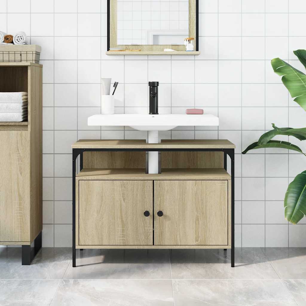 Wastafelkast 80x30x60 cm bewerkt hout sonoma eikenkleurig is nu te koop bij PeponiXL, paradijselijk wonen!