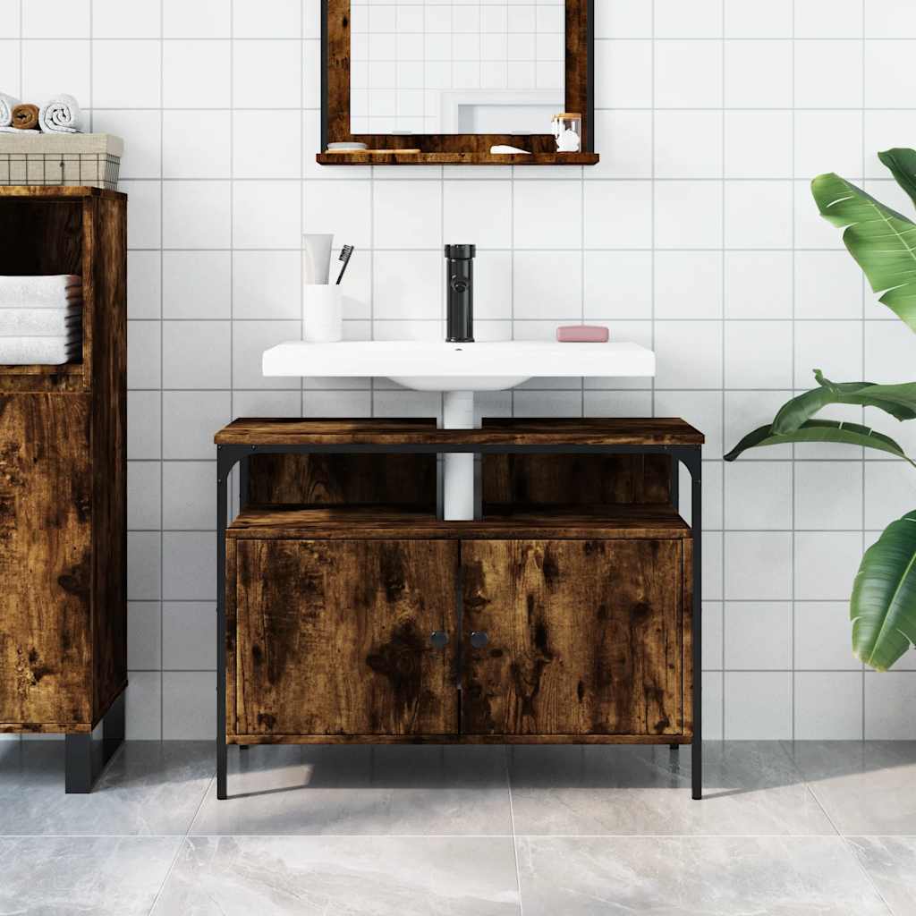 Badkamerkast 80x30x60 cm bewerkt hout gerookt eikenkleurig is nu te koop bij PeponiXL, paradijselijk wonen!