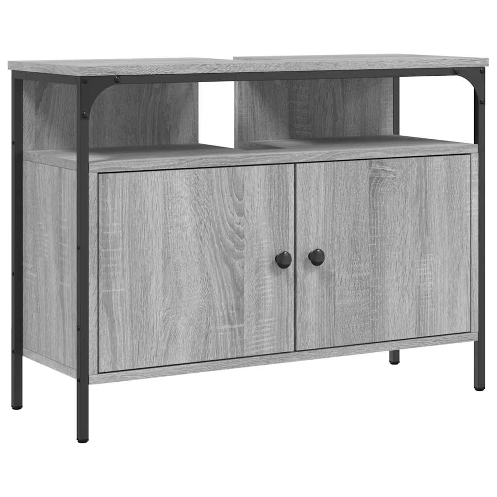 Wastafelkast 80x30x60 cm bewerkt hout grijs sonoma eikenkleurig is nu te koop bij PeponiXL, paradijselijk wonen!