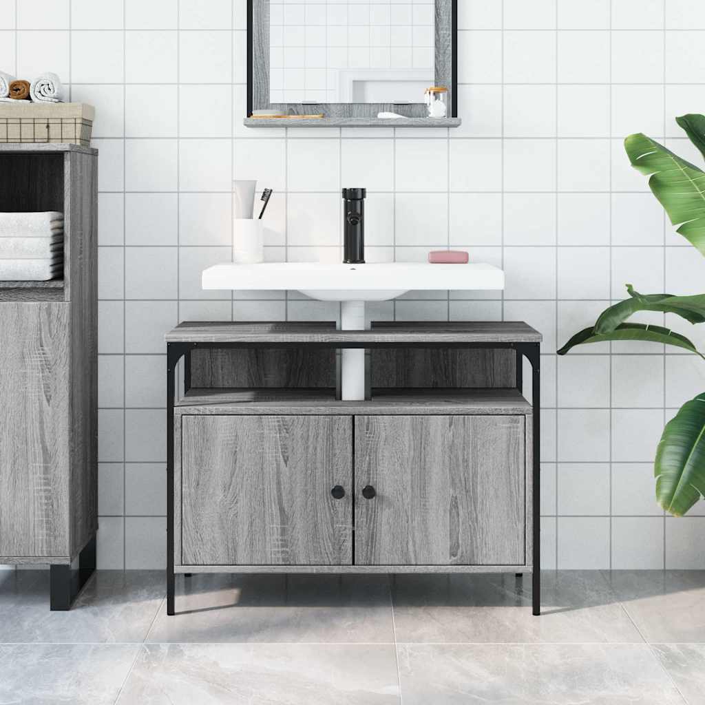 Wastafelkast 80x30x60 cm bewerkt hout grijs sonoma eikenkleurig is nu te koop bij PeponiXL, paradijselijk wonen!