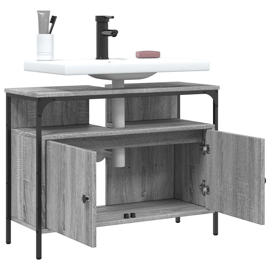 Wastafelkast 80x30x60 cm bewerkt hout grijs sonoma eikenkleurig is nu te koop bij PeponiXL, paradijselijk wonen!