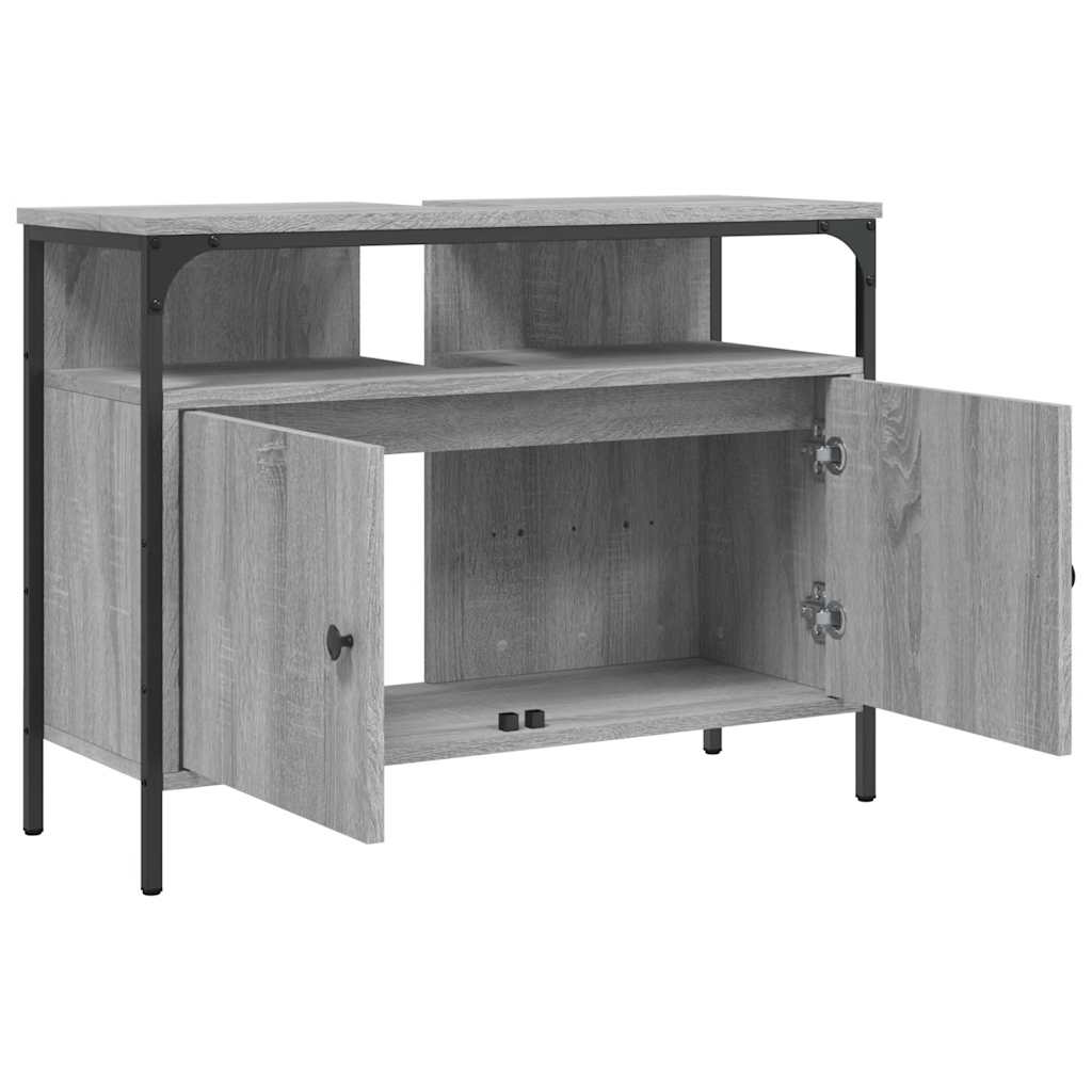Wastafelkast 80x30x60 cm bewerkt hout grijs sonoma eikenkleurig is nu te koop bij PeponiXL, paradijselijk wonen!