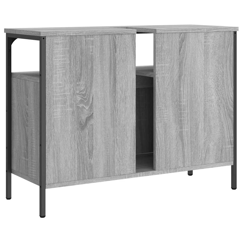 Wastafelkast 80x30x60 cm bewerkt hout grijs sonoma eikenkleurig is nu te koop bij PeponiXL, paradijselijk wonen!