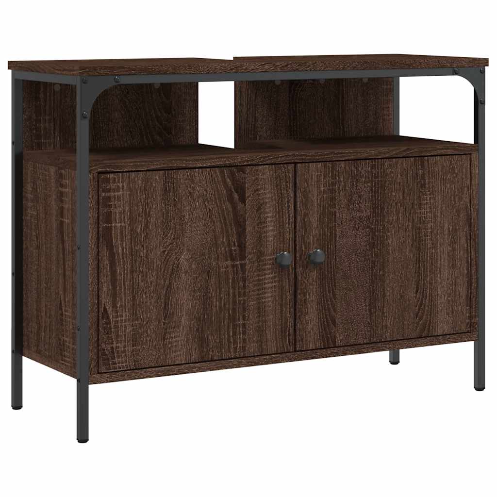 Wastafelkast 80x30x60 cm bewerkt hout bruin eikenkleurig is nu te koop bij PeponiXL, paradijselijk wonen!