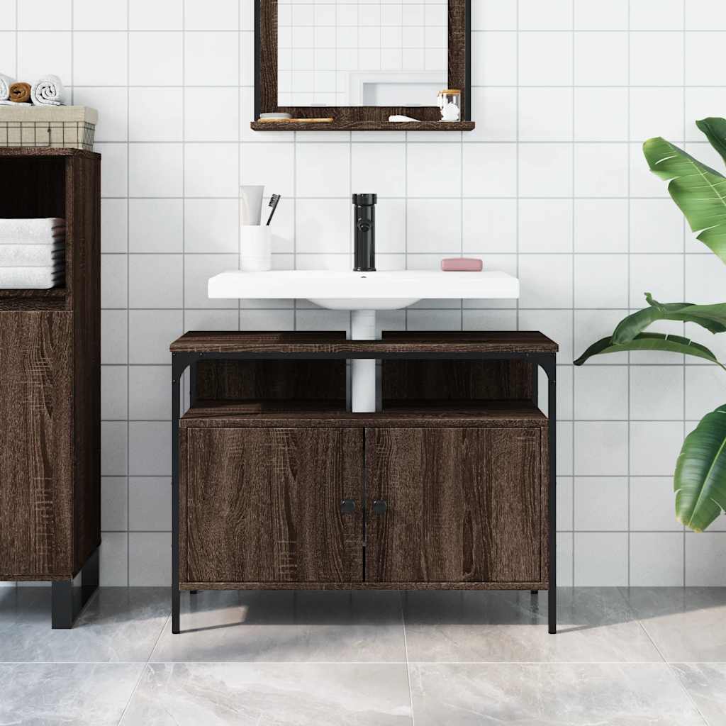 Wastafelkast 80x30x60 cm bewerkt hout bruin eikenkleurig is nu te koop bij PeponiXL, paradijselijk wonen!