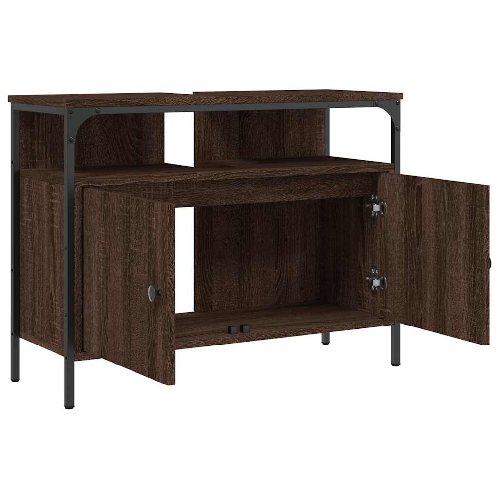 Wastafelkast 80x30x60 cm bewerkt hout bruin eikenkleurig is nu te koop bij PeponiXL, paradijselijk wonen!