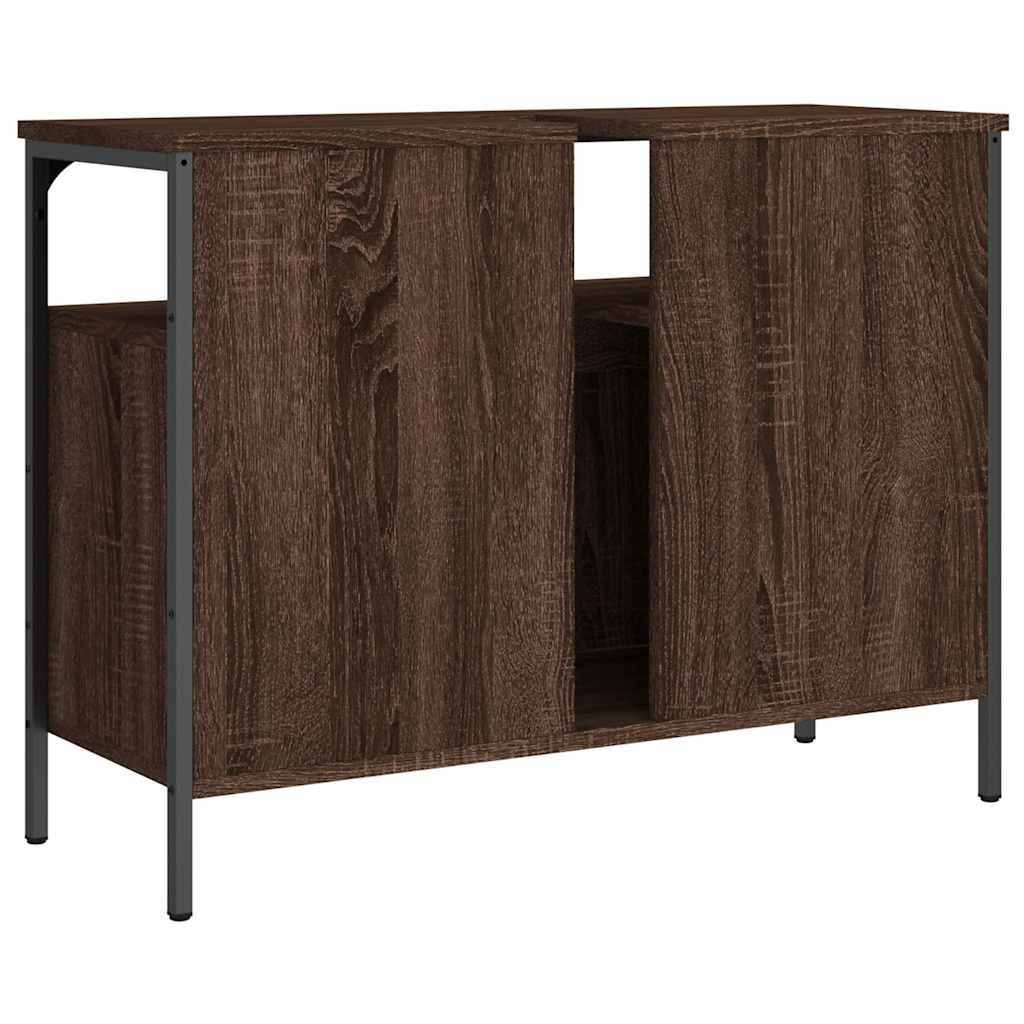 Wastafelkast 80x30x60 cm bewerkt hout bruin eikenkleurig is nu te koop bij PeponiXL, paradijselijk wonen!