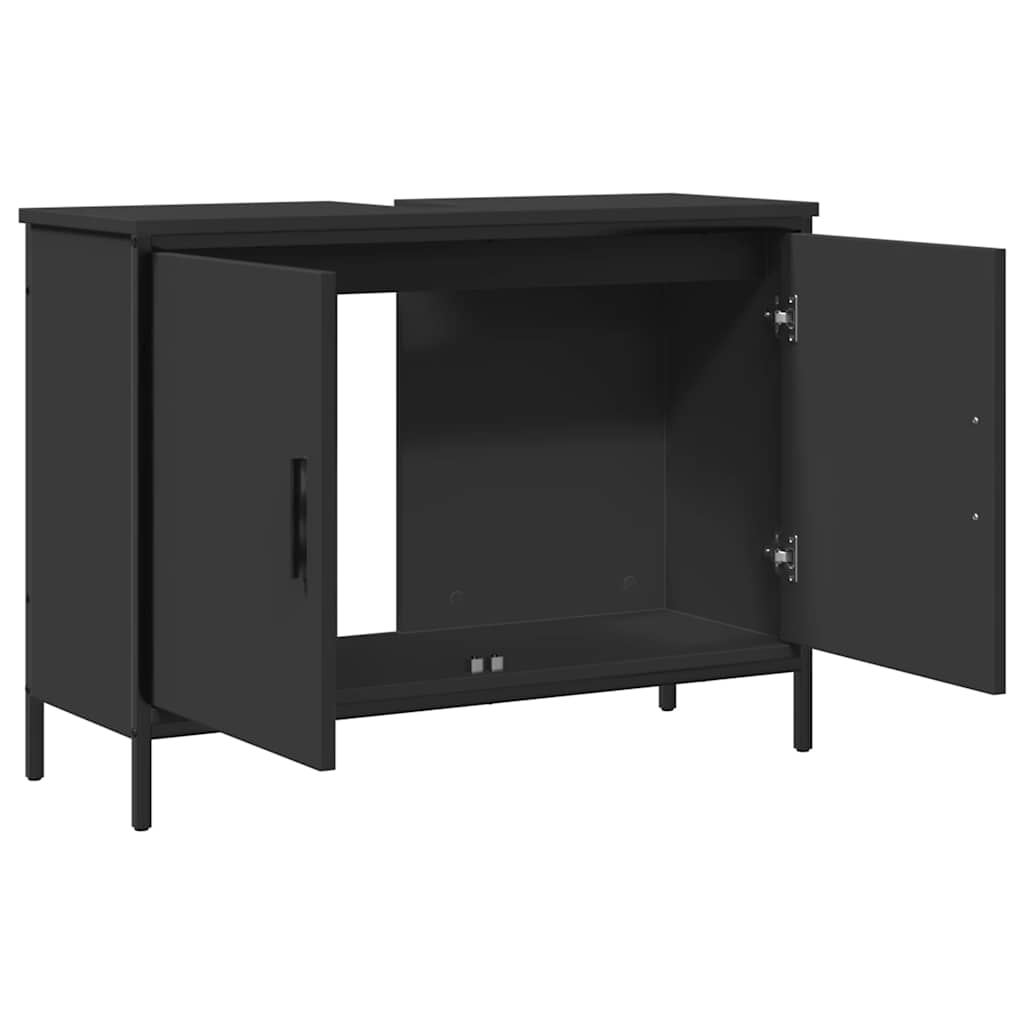 Wastafelkast 80x30x60 cm bewerkt hout zwart is nu te koop bij PeponiXL, paradijselijk wonen!