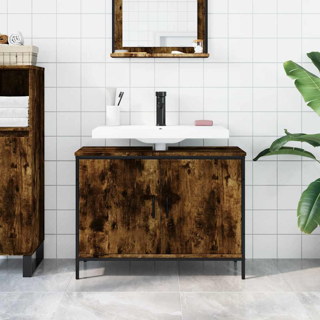 Badkamerkast 80x30x60 cm bewerkt hout gerookt eikenkleurig is nu te koop bij PeponiXL, paradijselijk wonen!