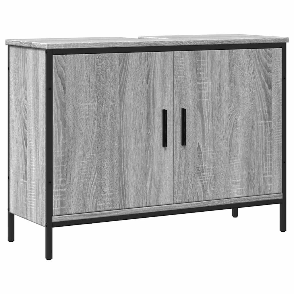 Wastafelkast 80x30x60 cm bewerkt hout grijs sonoma eikenkleurig is nu te koop bij PeponiXL, paradijselijk wonen!