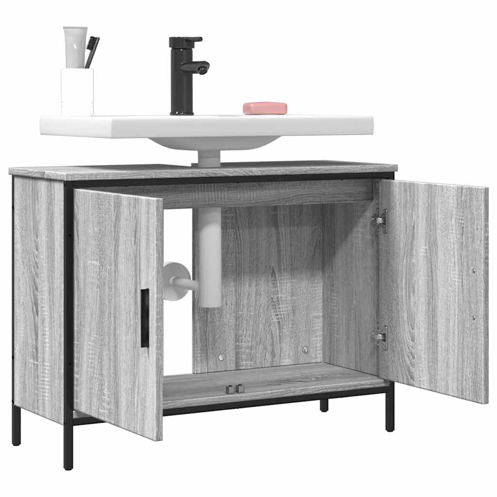 Wastafelkast 80x30x60 cm bewerkt hout grijs sonoma eikenkleurig is nu te koop bij PeponiXL, paradijselijk wonen!