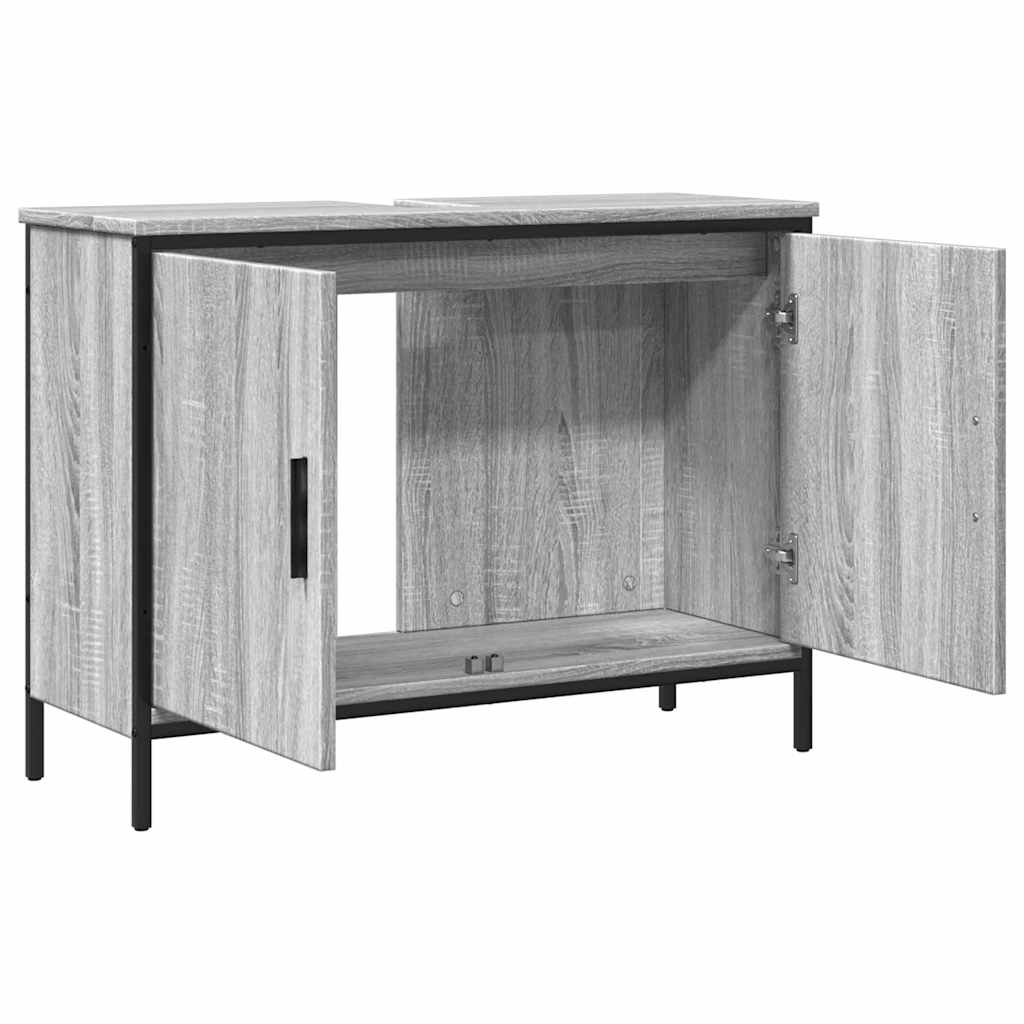 Wastafelkast 80x30x60 cm bewerkt hout grijs sonoma eikenkleurig is nu te koop bij PeponiXL, paradijselijk wonen!