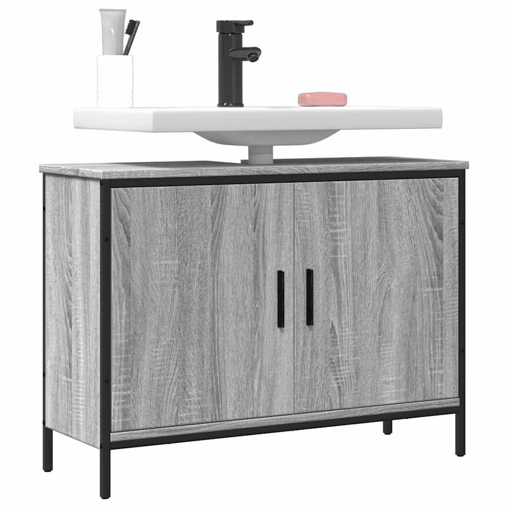 Wastafelkast 80x30x60 cm bewerkt hout grijs sonoma eikenkleurig is nu te koop bij PeponiXL, paradijselijk wonen!