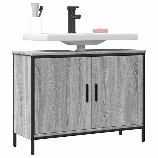 Wastafelkast 80x30x60 cm bewerkt hout grijs sonoma eikenkleurig is nu te koop bij PeponiXL, paradijselijk wonen!