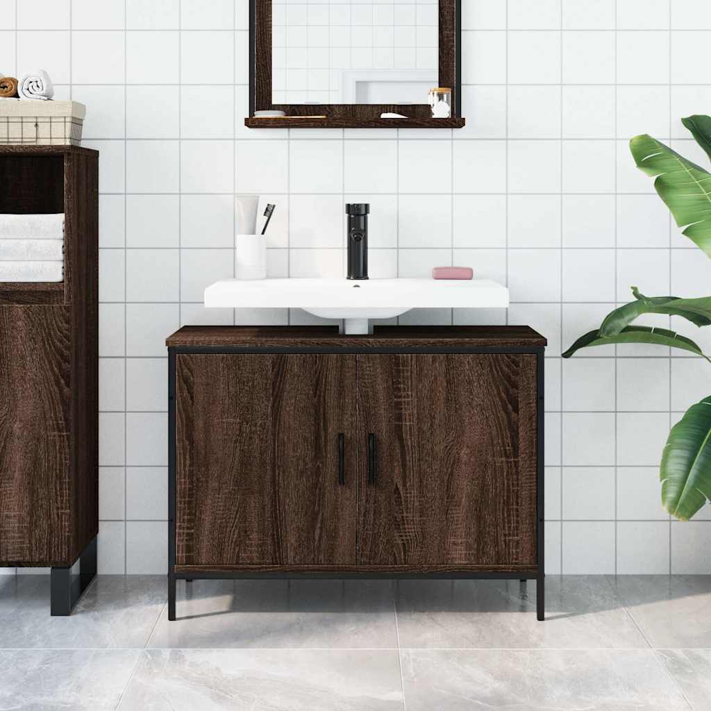 Wastafelkast 80x30x60 cm bewerkt hout bruin eikenkleurig is nu te koop bij PeponiXL, paradijselijk wonen!