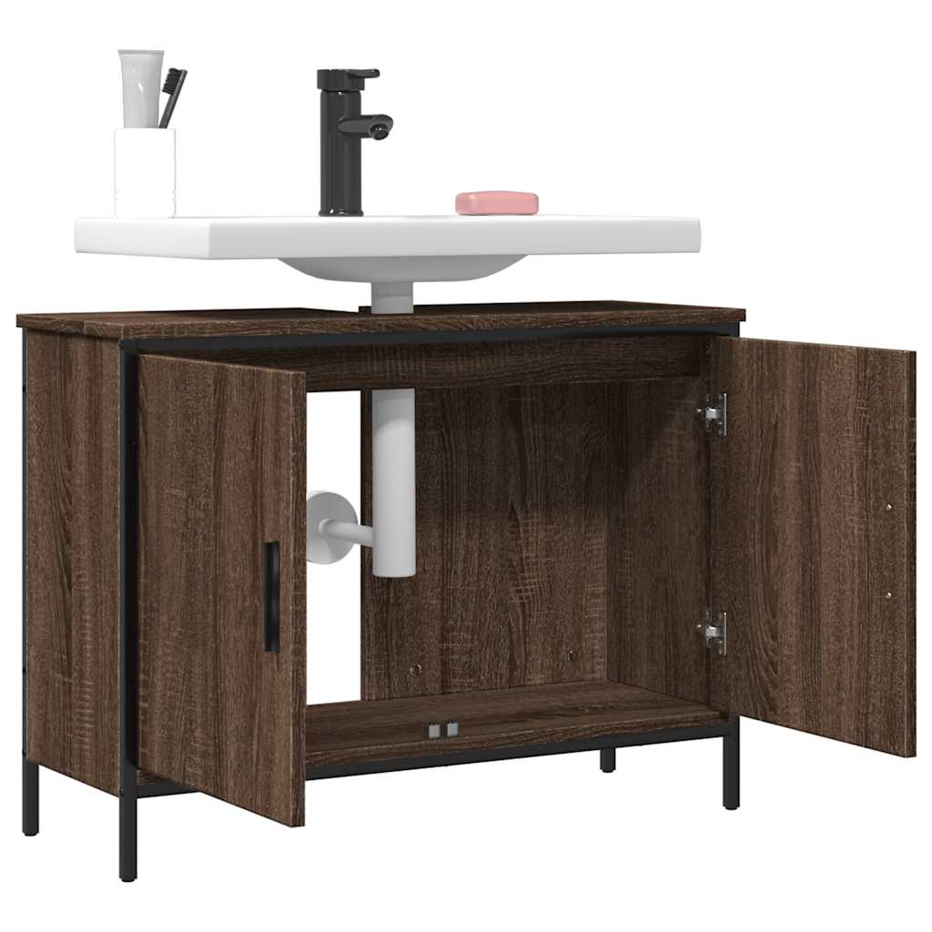 Wastafelkast 80x30x60 cm bewerkt hout bruin eikenkleurig is nu te koop bij PeponiXL, paradijselijk wonen!