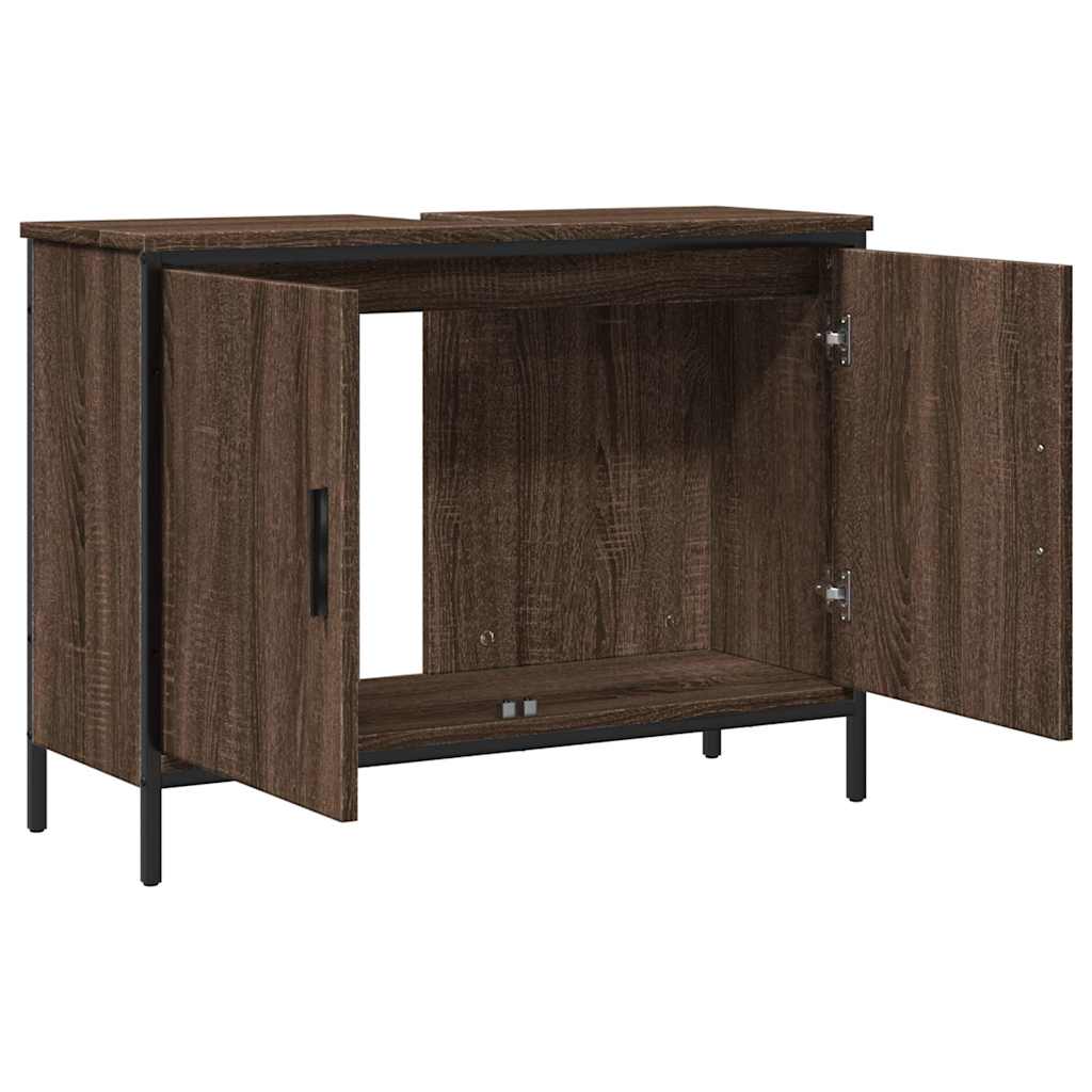Wastafelkast 80x30x60 cm bewerkt hout bruin eikenkleurig is nu te koop bij PeponiXL, paradijselijk wonen!