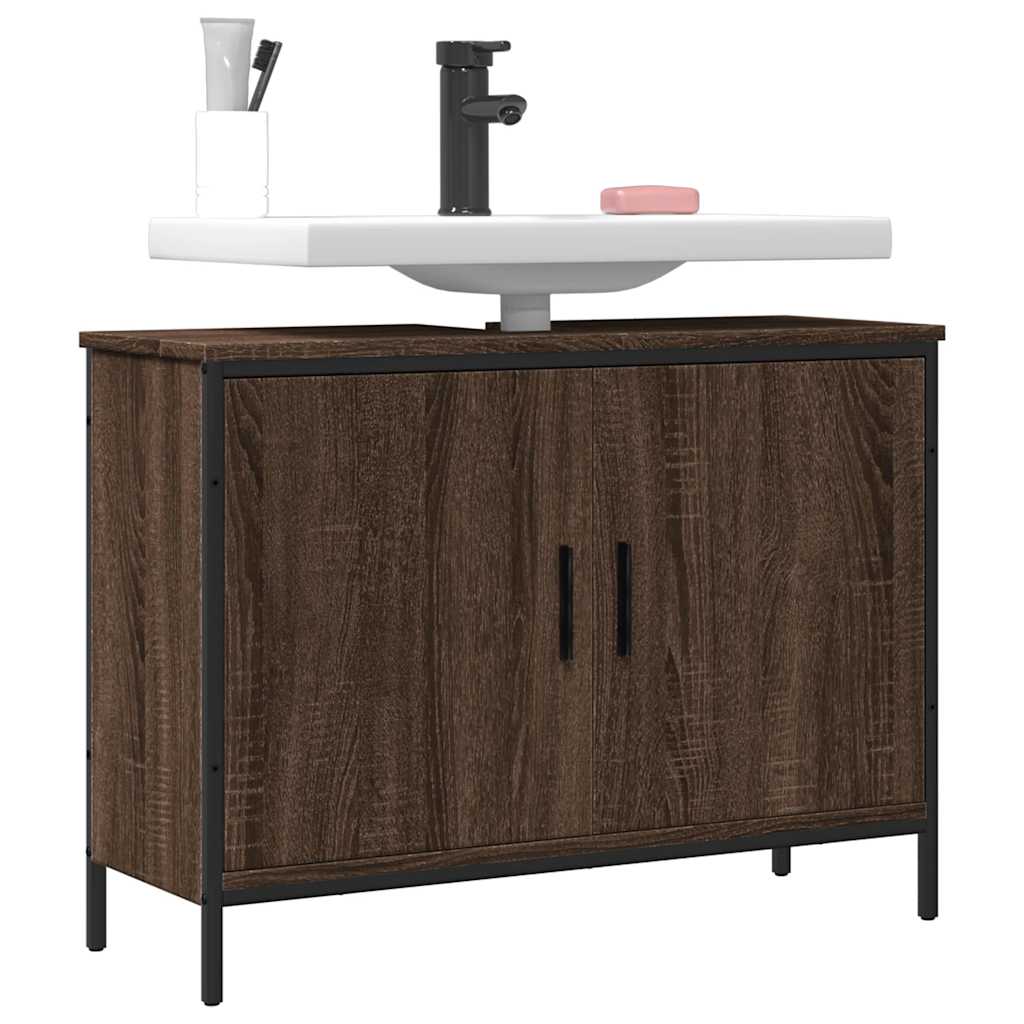 Wastafelkast 80x30x60 cm bewerkt hout bruin eikenkleurig is nu te koop bij PeponiXL, paradijselijk wonen!