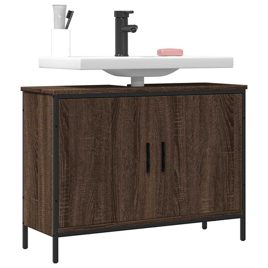 Wastafelkast 80x30x60 cm bewerkt hout bruin eikenkleurig is nu te koop bij PeponiXL, paradijselijk wonen!