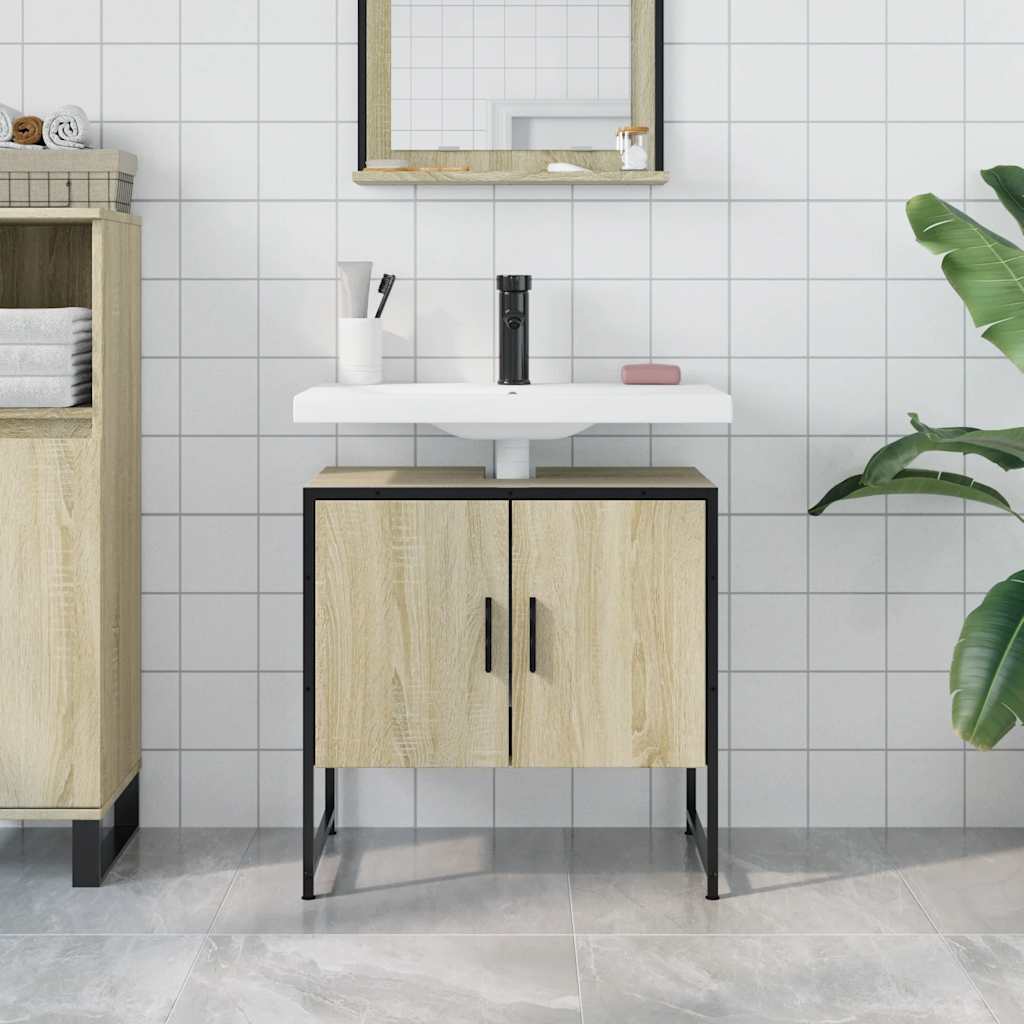 Wastafelkast 60x33x60 cm bewerkt hout sonoma eikenkleurig is nu te koop bij PeponiXL, paradijselijk wonen!