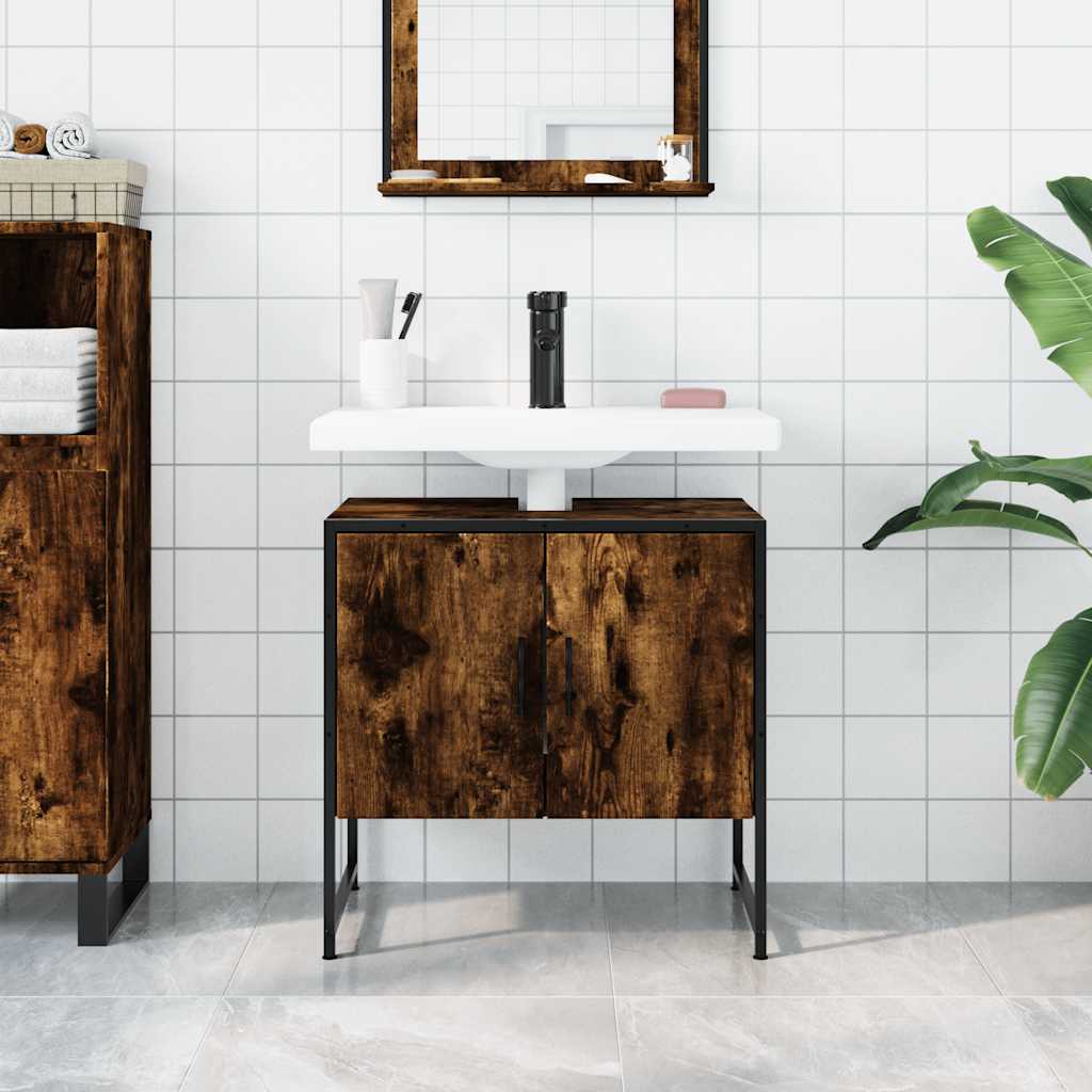 Badkamerkast 60x33x60 cm bewerkt hout gerookt eikenkleurig is nu te koop bij PeponiXL, paradijselijk wonen!