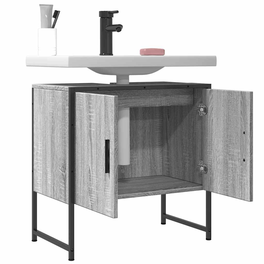 Wastafelkast 60x33x60 cm bewerkt hout grijs sonoma eikenkleurig is nu te koop bij PeponiXL, paradijselijk wonen!