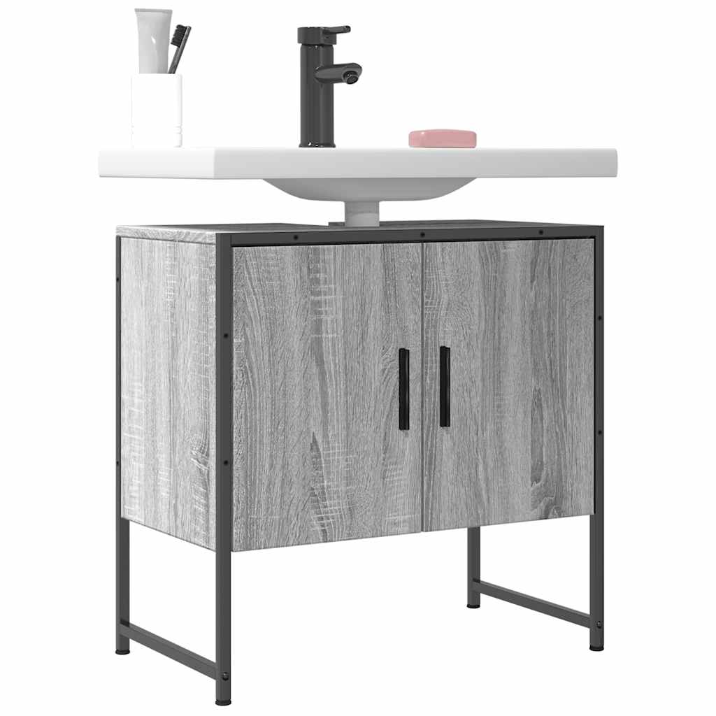Wastafelkast 60x33x60 cm bewerkt hout grijs sonoma eikenkleurig is nu te koop bij PeponiXL, paradijselijk wonen!