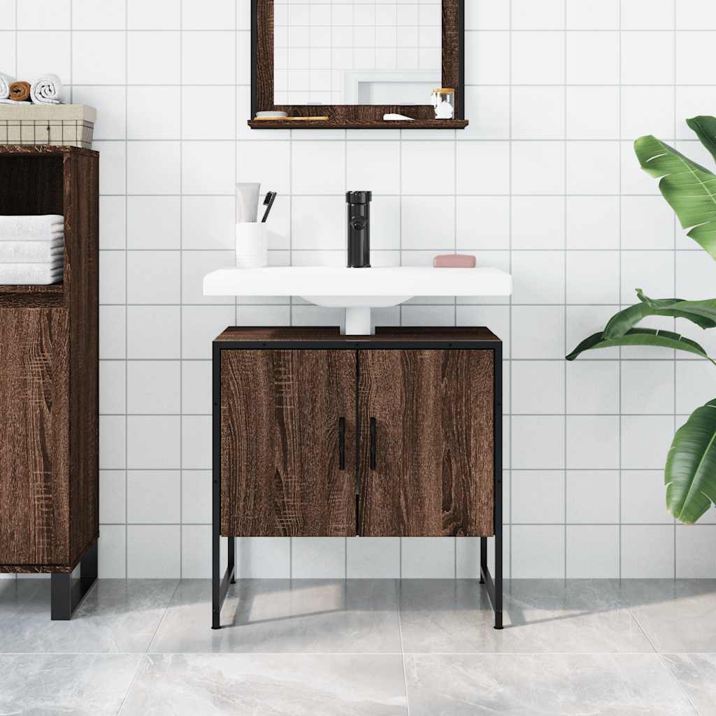 Wastafelkast 60x33x60 cm bewerkt hout bruin eikenkleurig is nu te koop bij PeponiXL, paradijselijk wonen!