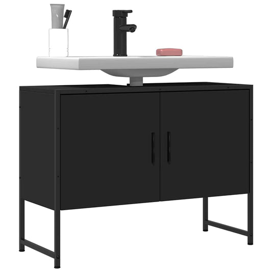Wastafelkast 80x33x60 cm bewerkt hout zwart is nu te koop bij PeponiXL, paradijselijk wonen!