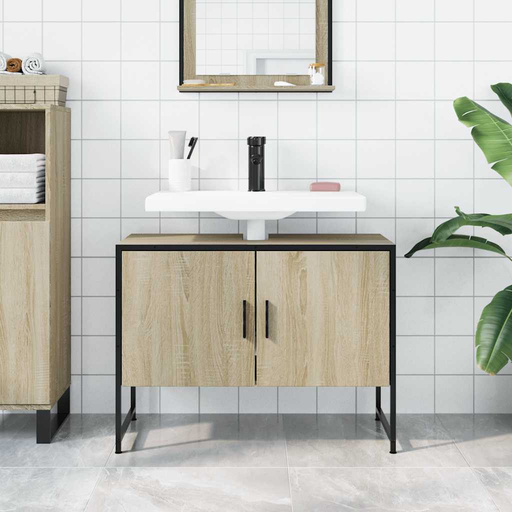 Wastafelkast 80x33x60 cm bewerkt hout sonoma eikenkleurig is nu te koop bij PeponiXL, paradijselijk wonen!
