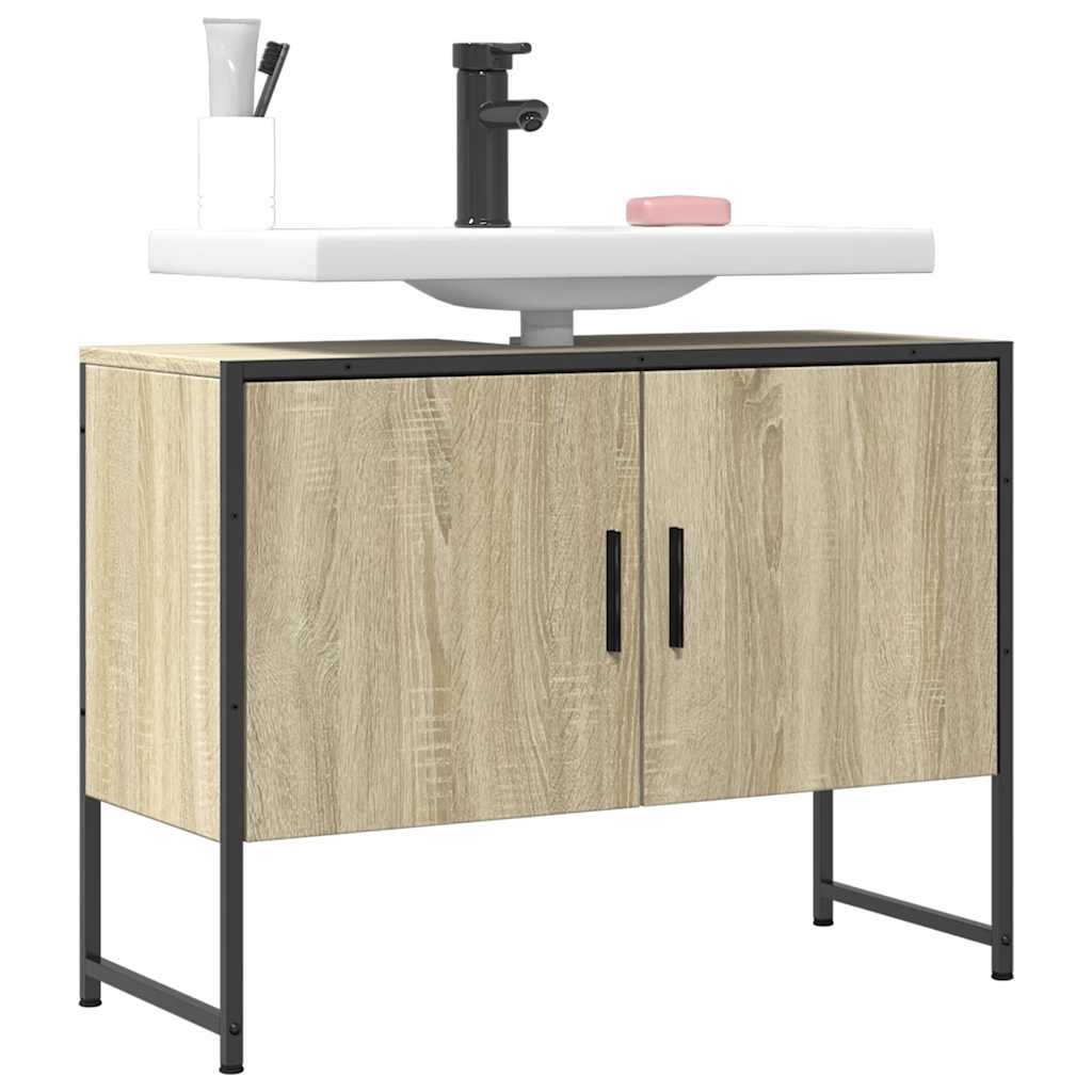 Wastafelkast 80x33x60 cm bewerkt hout sonoma eikenkleurig is nu te koop bij PeponiXL, paradijselijk wonen!