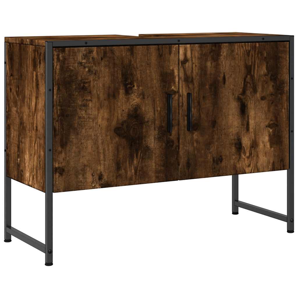 Wastafelkast 80x33x60 cm bewerkt hout gerookt eikenkleurig is nu te koop bij PeponiXL, paradijselijk wonen!