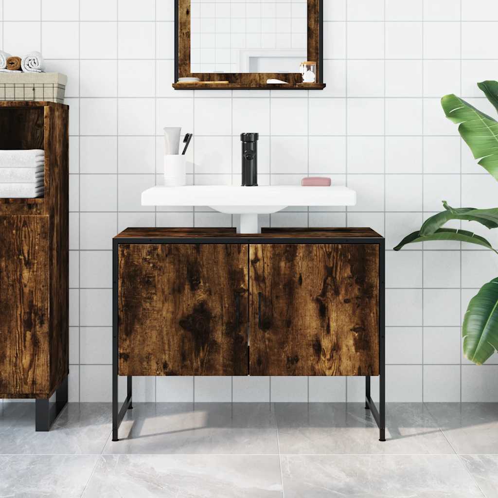 Wastafelkast 80x33x60 cm bewerkt hout gerookt eikenkleurig is nu te koop bij PeponiXL, paradijselijk wonen!