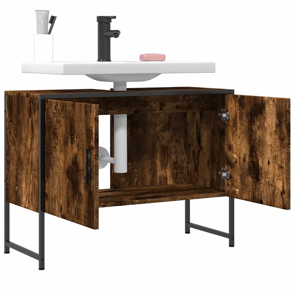 Wastafelkast 80x33x60 cm bewerkt hout gerookt eikenkleurig is nu te koop bij PeponiXL, paradijselijk wonen!