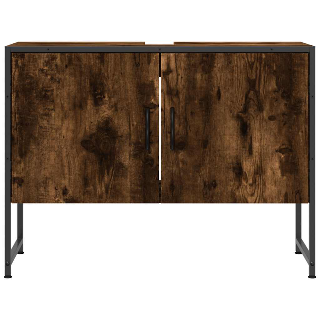 Wastafelkast 80x33x60 cm bewerkt hout gerookt eikenkleurig is nu te koop bij PeponiXL, paradijselijk wonen!