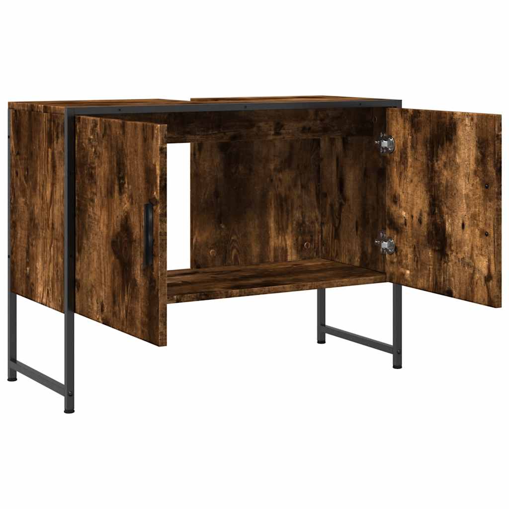 Wastafelkast 80x33x60 cm bewerkt hout gerookt eikenkleurig is nu te koop bij PeponiXL, paradijselijk wonen!