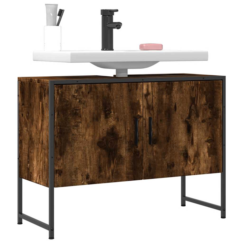 Wastafelkast 80x33x60 cm bewerkt hout gerookt eikenkleurig is nu te koop bij PeponiXL, paradijselijk wonen!