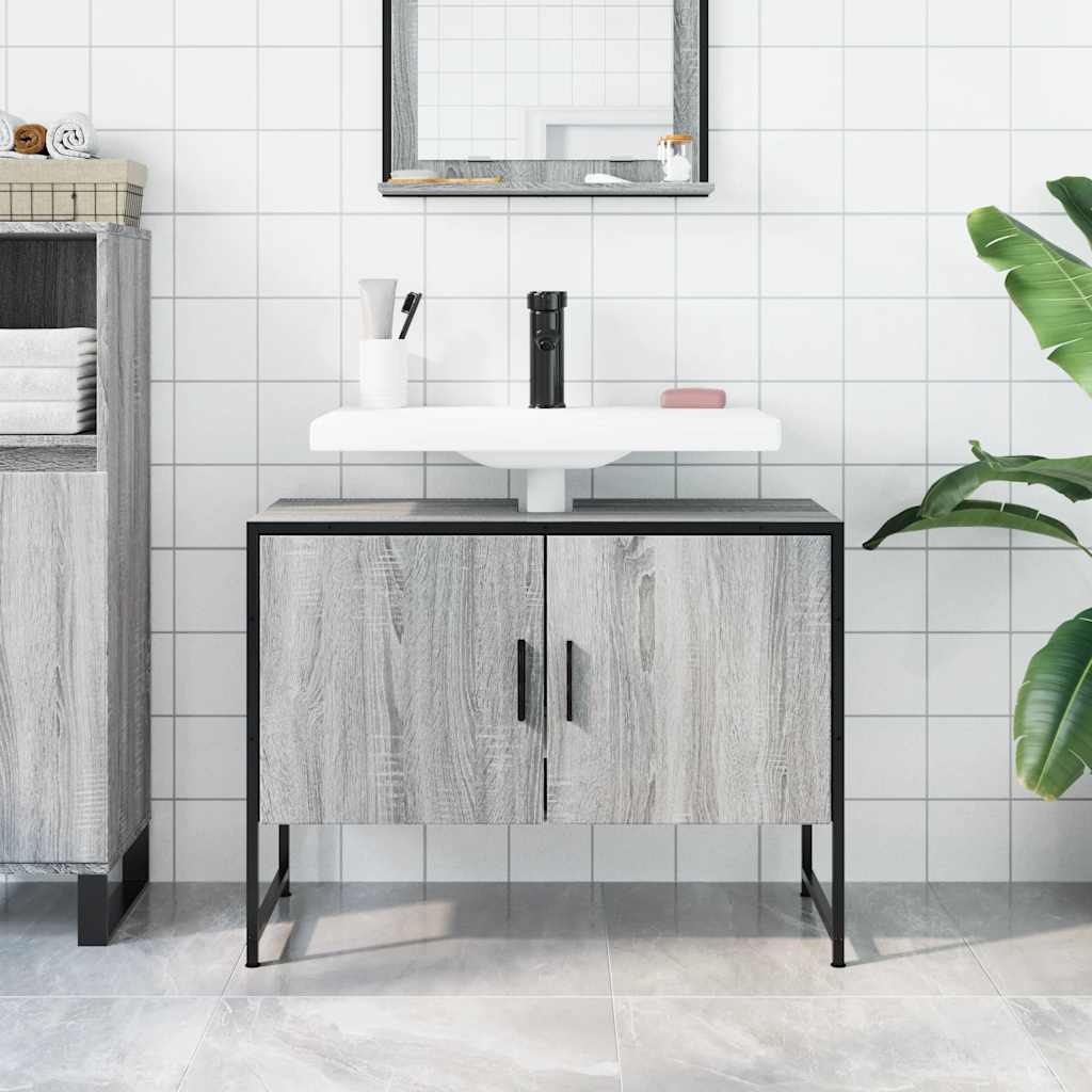 Wastafelkast 80x33x60 cm bewerkt hout grijs sonoma eikenkleurig is nu te koop bij PeponiXL, paradijselijk wonen!